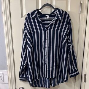 Ava & Viv Navy and White Striped Shirt